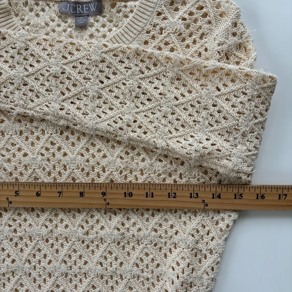 J.Crew Women's Cream Pointelle Crewneck Sweater with Fringe Size XS, NWOT